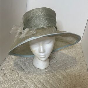 Elegant Church/Tea/Derby Women's Wide Brim Hat - Dusty Light Blue